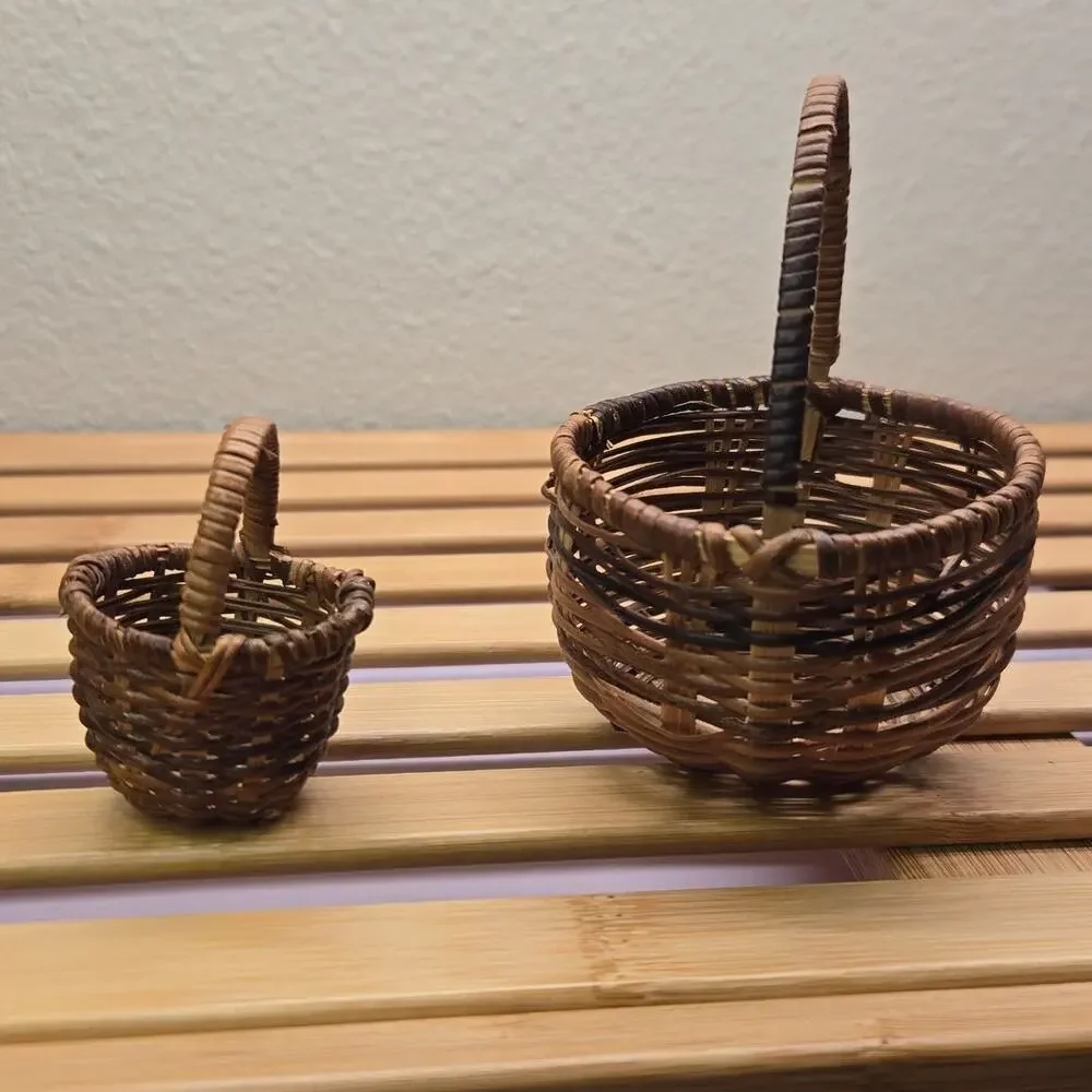 Vintage Miniature Woven Baskets Pair Set 2